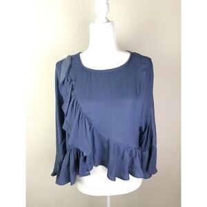Anthropologie DRA Los Angeles Blue silky ruffle blouse top size Medium M